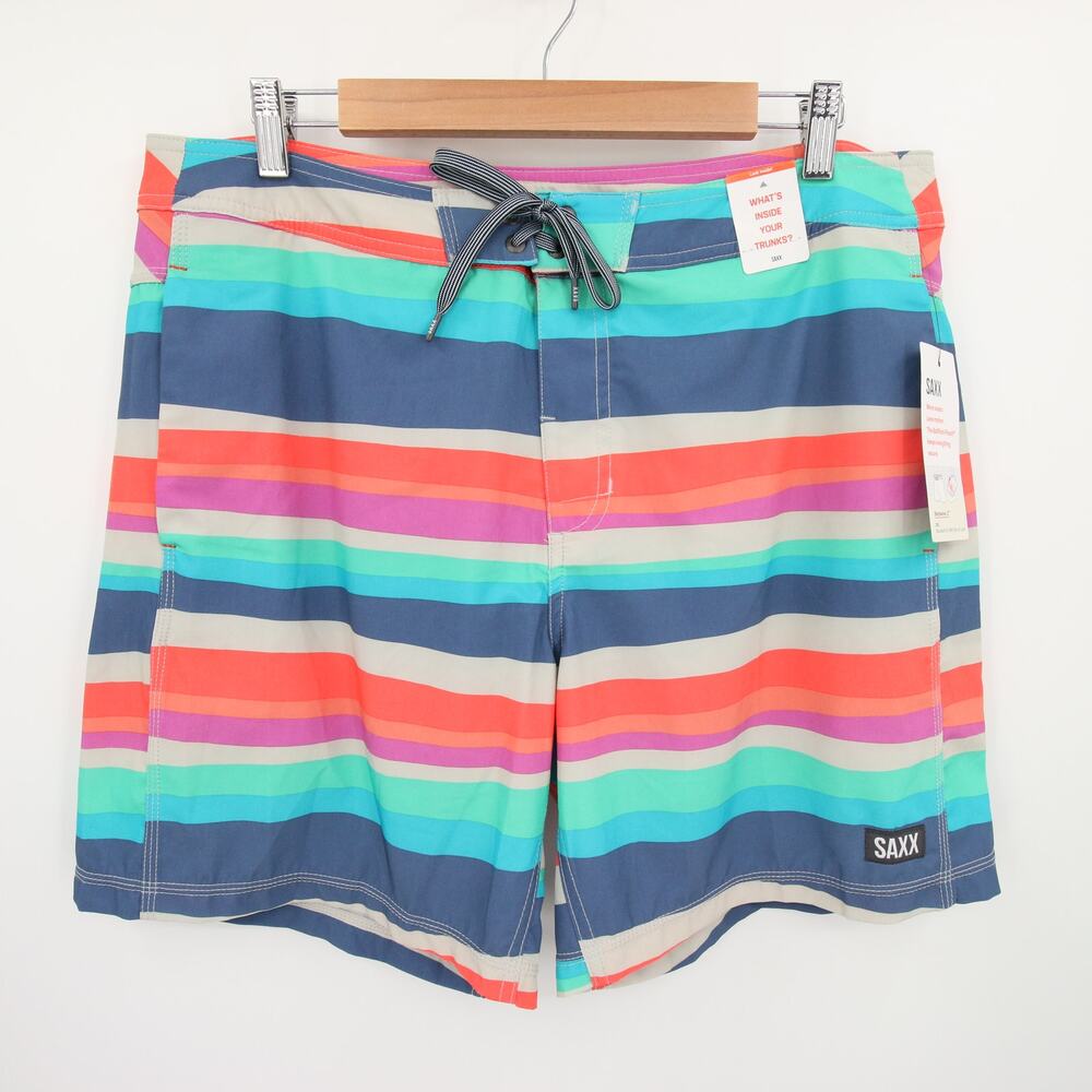 SAXX Betawave Swim Trunks Multicolor Striped Board Shorts Quick Dry Size 36 NWT